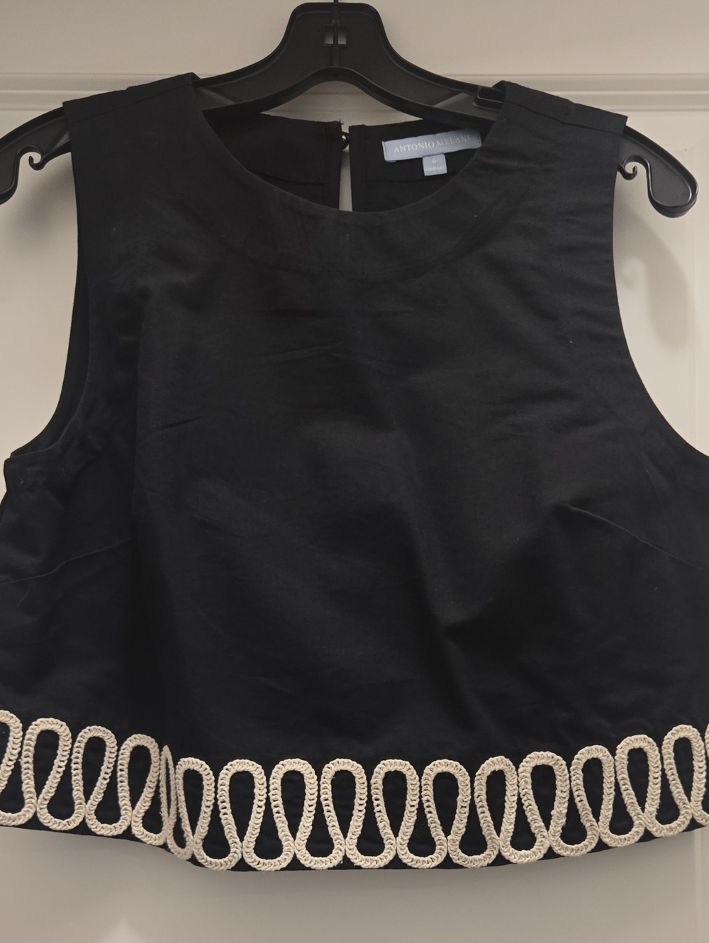 ANTONIO MELANI Black Crop Top with Cream Rope Loop Hem